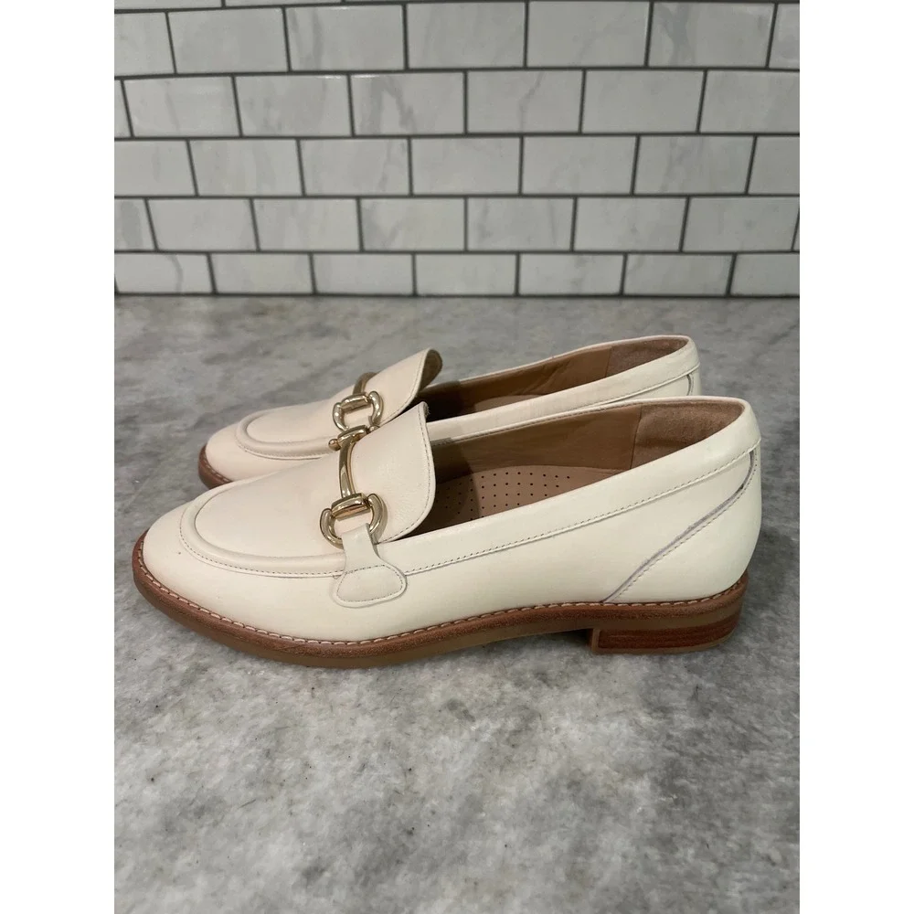Antonio Melani Loafers Women 5.5 Cream Raegan Leather Horsebit Slip On Flats